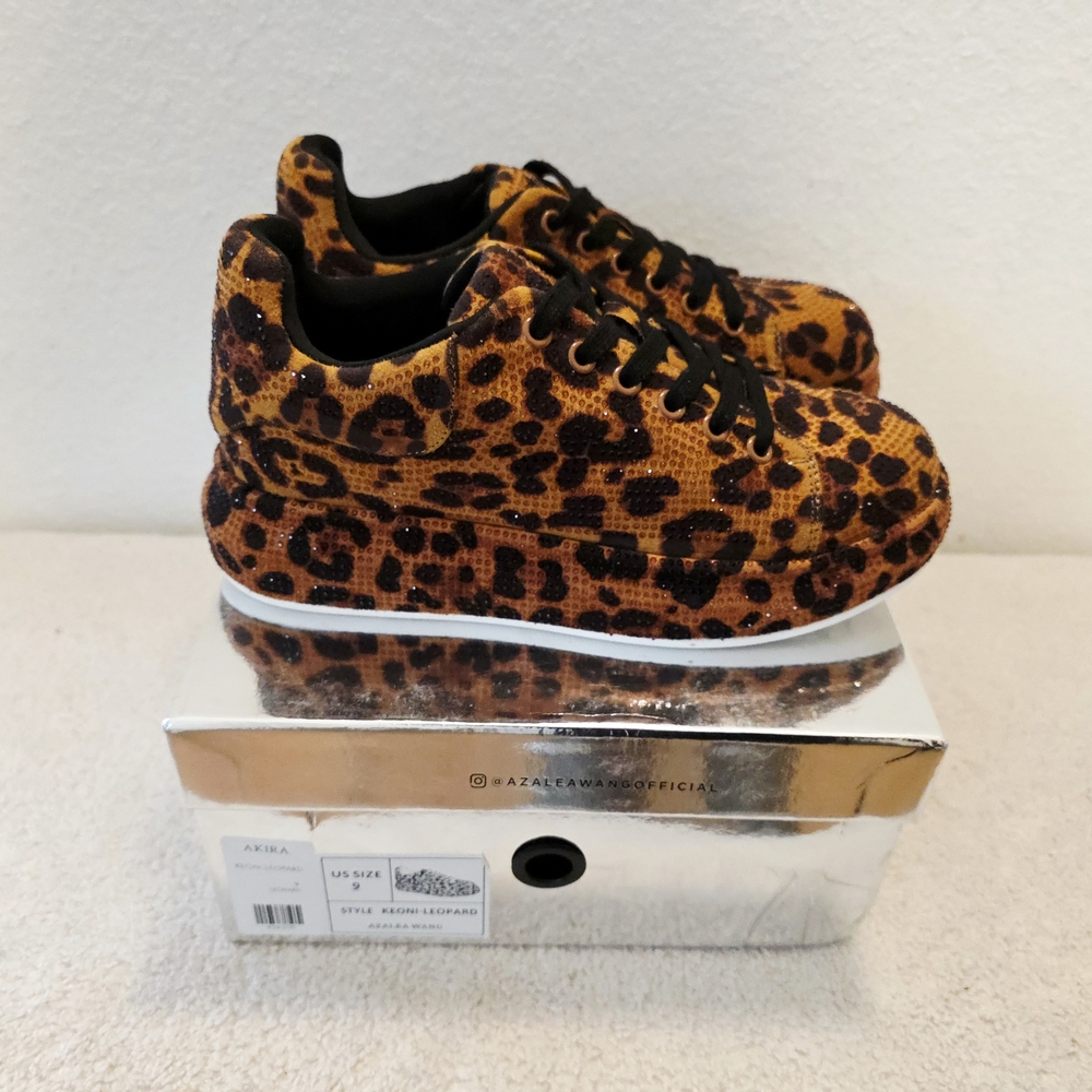 New In Box Azalea Wang Leopard Print And Rhinestone Platform Sneakers, Size 8 - Picture 7 of 11